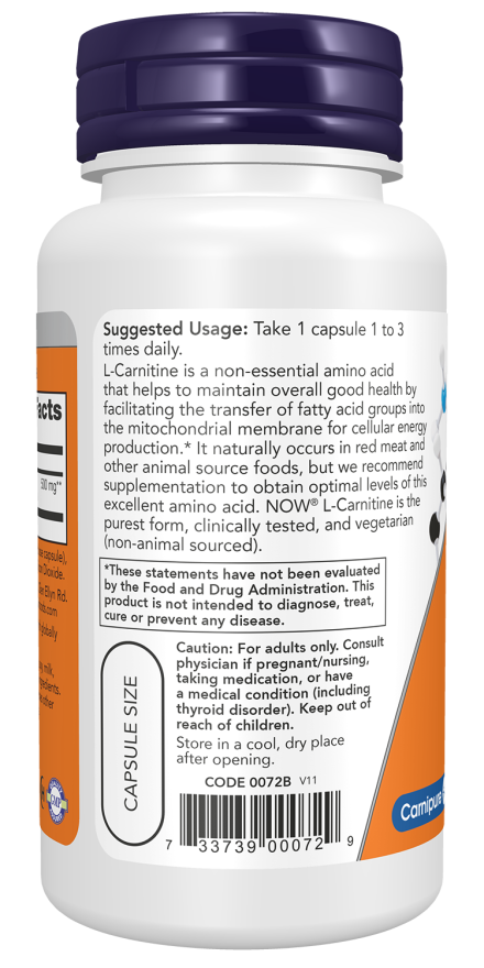 L-Carnitine 500 mg Veg Capsules - Image 3