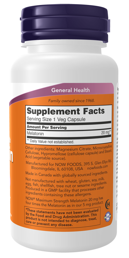 Melatonin, Maximum Strength 20 mg Veg Capsules - Image 2