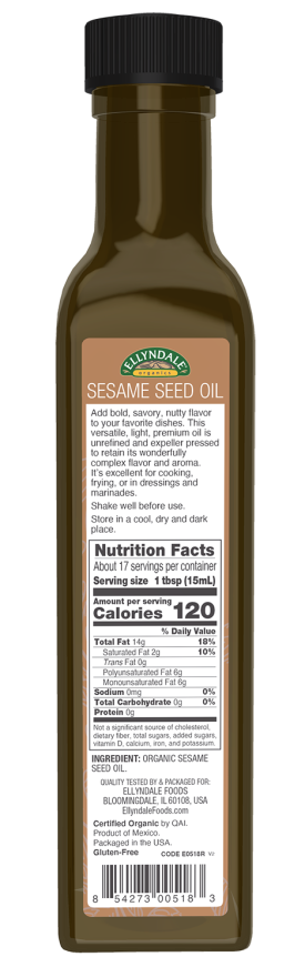 Extra Virgin Sesame Seed Oil, Organic - Image 2